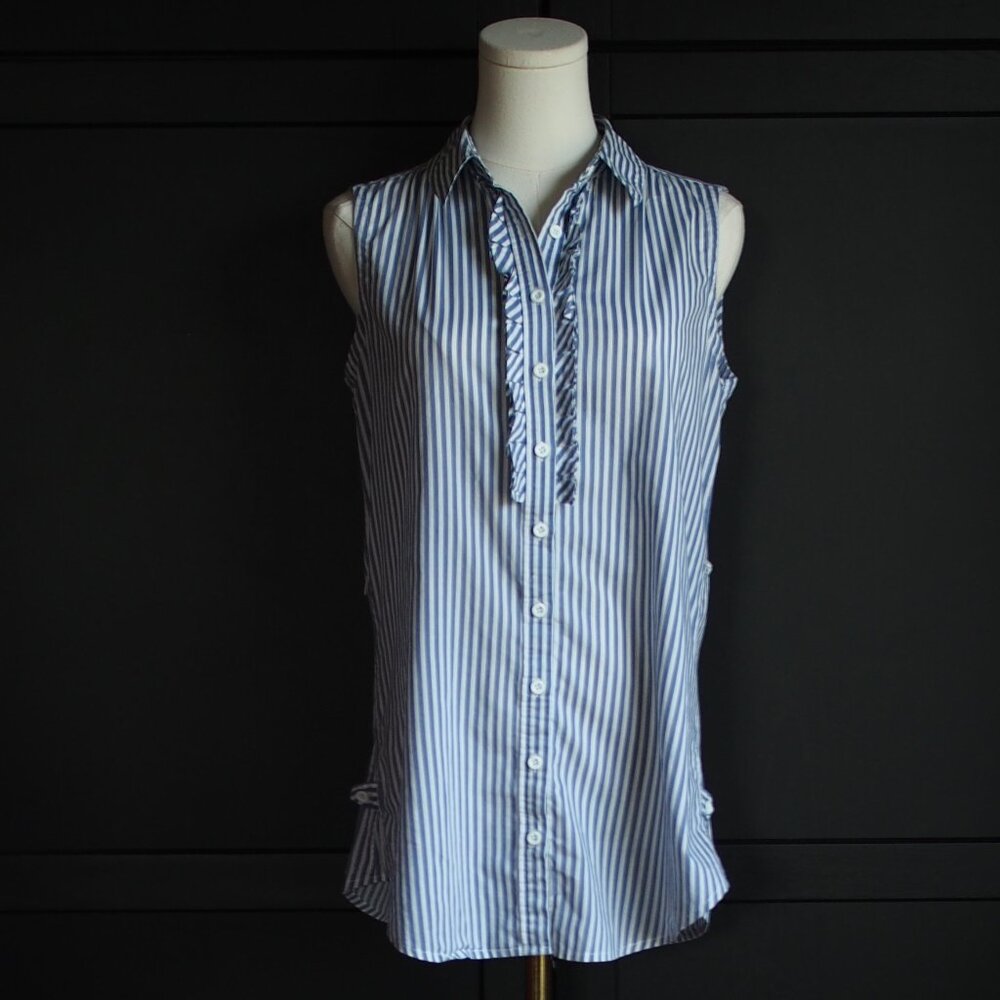 XXI by Forever 21 | Cotton Sleeveless Striped Ruffle Shirt